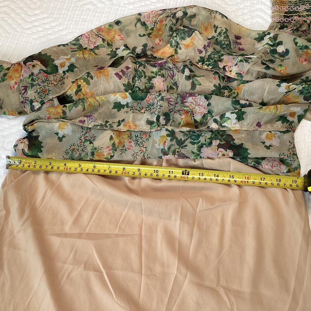 Alice + Olivia Floral Lace Boho Dress M Sheer Long Sleeve Tiered Tassel Mini - Picture 5 of 11